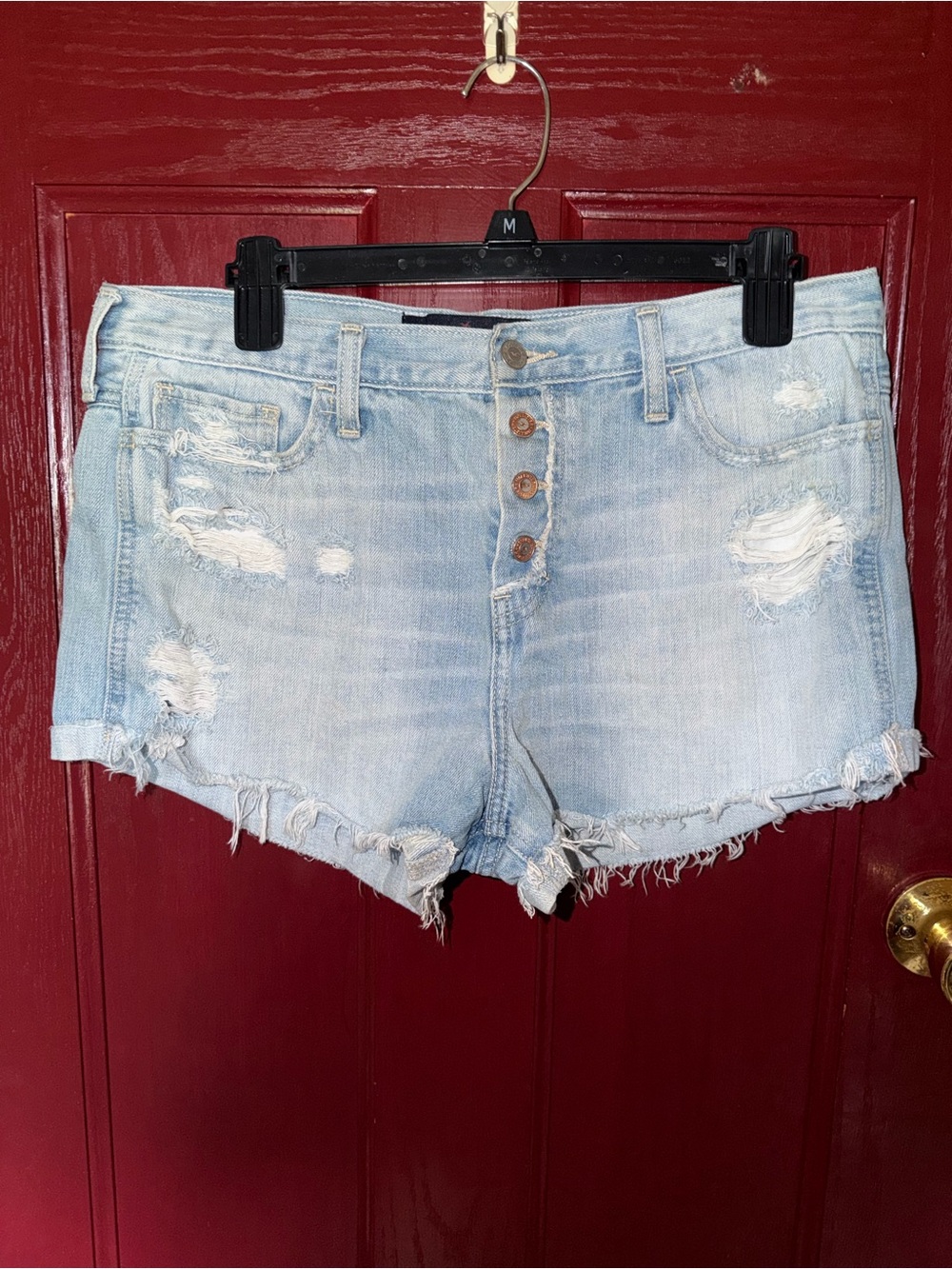 Hollister Light Blue Distressed Button-Front Denim Shorts